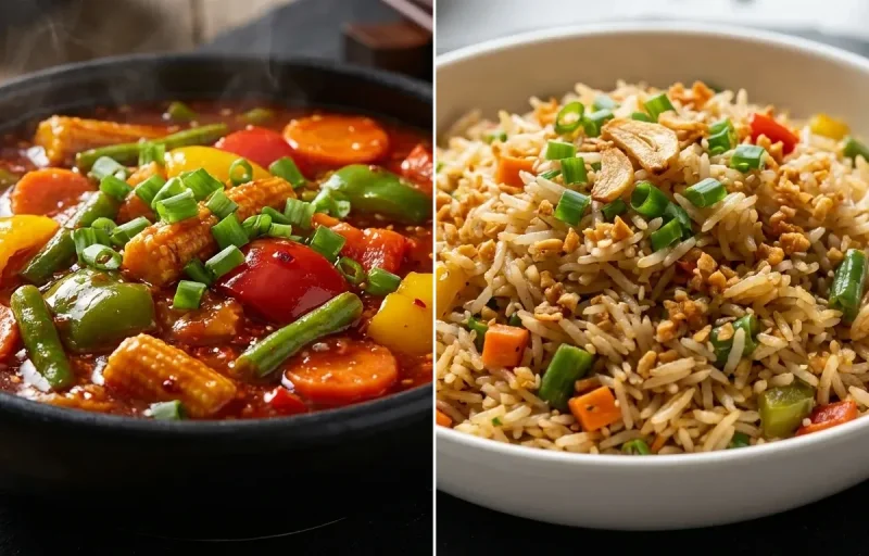 Schezwan Vegetable Gravy with Burnt Garlic Fried Rice