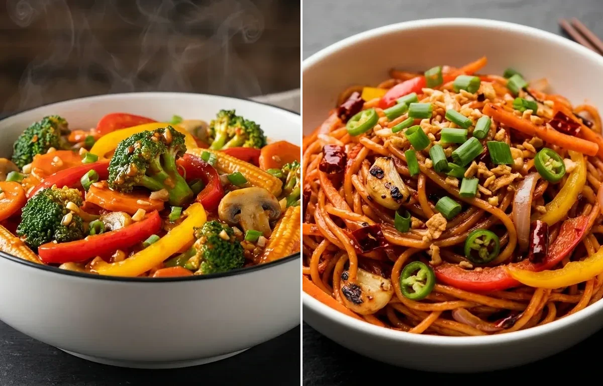 Schezwan Vegetables with Chilli Garlic Noodles
