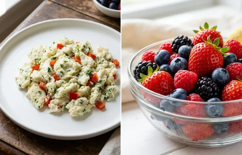 Scrambled Egg Whites with Mixed Fresh Berries and Whole Wheat Toast