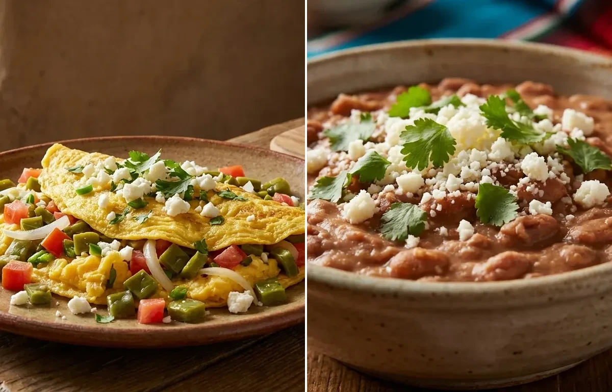 Scrambled Eggs with Nopales with Tex-Mex Refried Beans