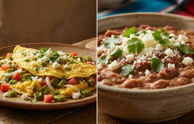 Scrambled Eggs with Nopales with Tex-Mex Refried Beans