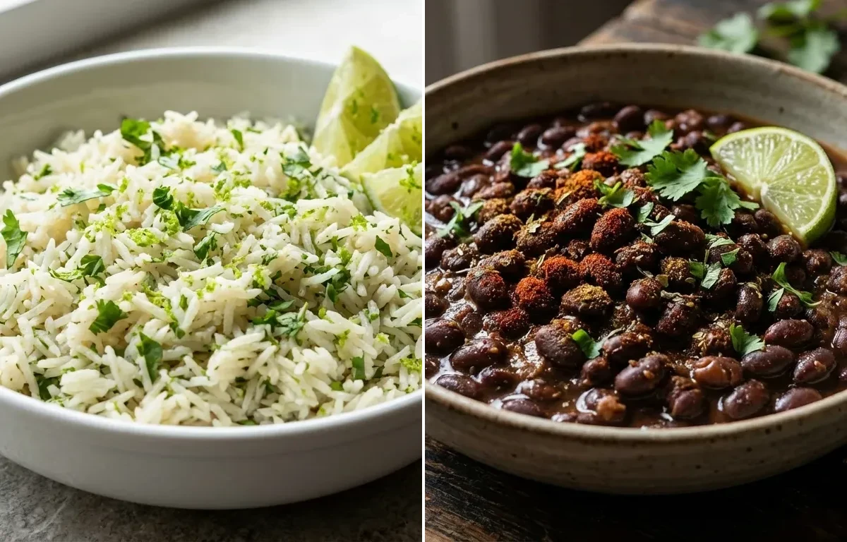 Seasoned Ground Beef Taco Meat, Cilantro Lime Rice and Seasoned Black Beans