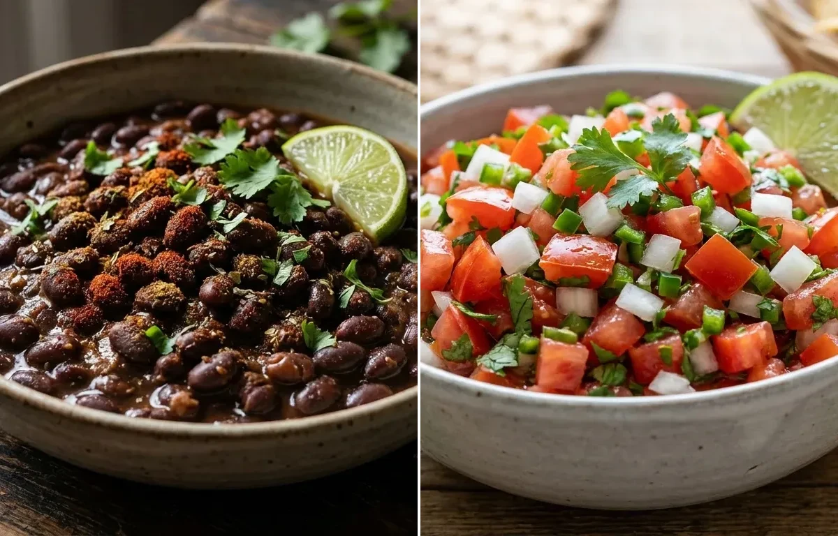 Seasoned Rice, Seasoned Black Beans and Pico De Gallo