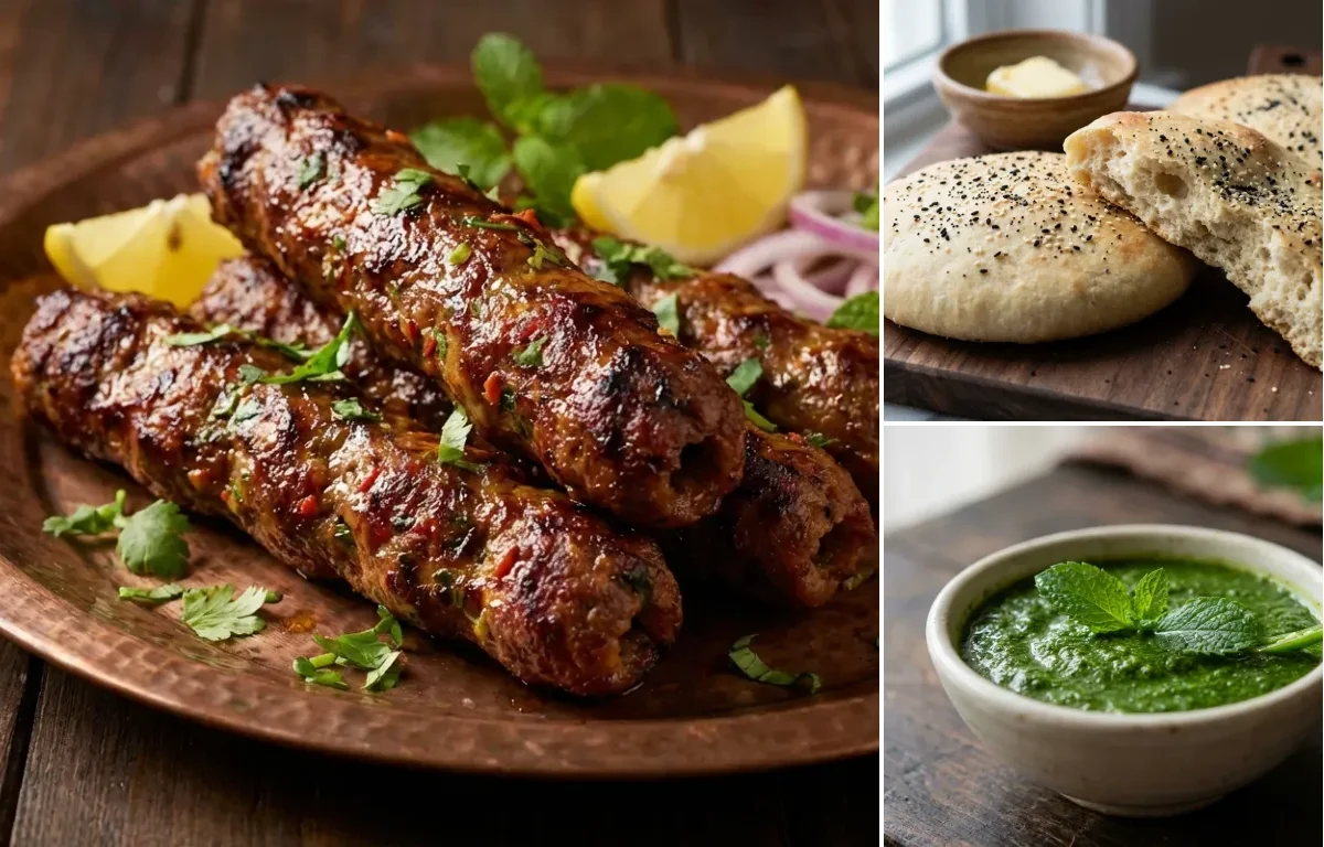 Seekh Kabab with Lavasa Bread and Mint Chutney