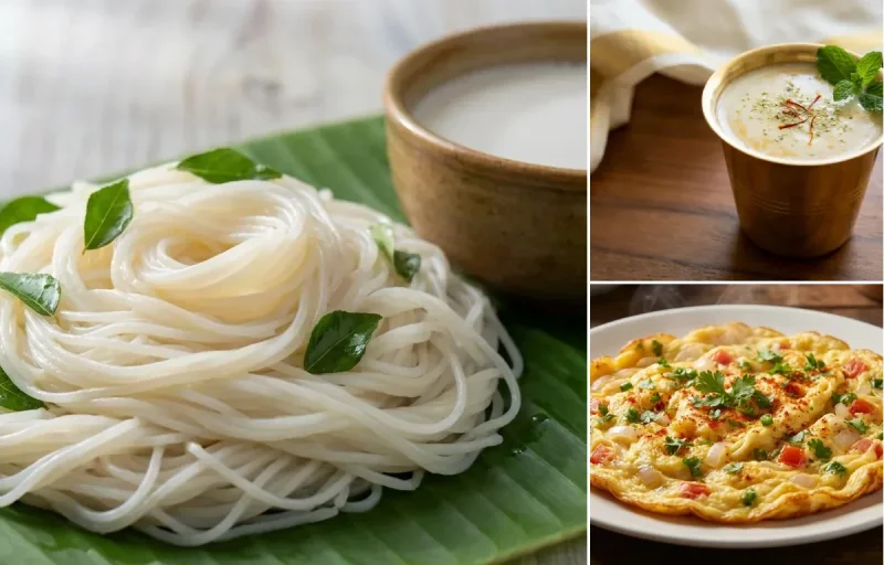 Semige with Sweet Coconut Milk and Masala Omelette