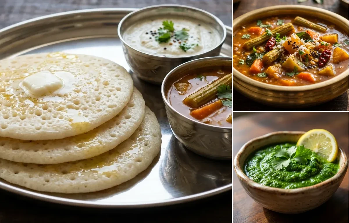 Set Dosa with Udupi Sambar and Coriander Chutney