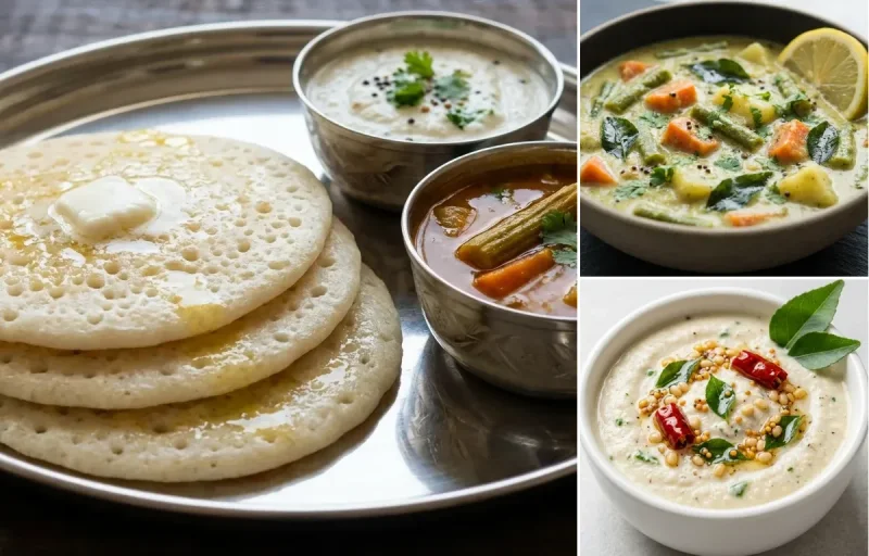 Set Dosa with Vegetable Saagu and Coconut Chutney