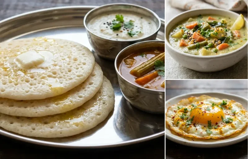Set Dosa with Vegetable Sagu and Fried Egg