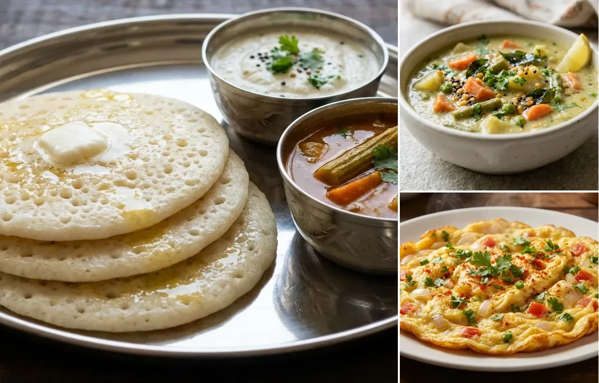 Set Dosa with Vegetable Sagu and Masala Omelette