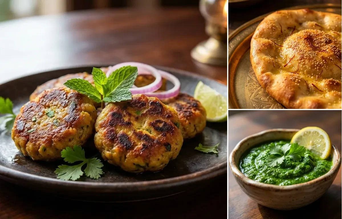 Shami Kebab with Taftan and Coriander Chutney