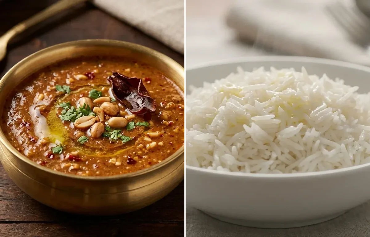 Shengdanyachi Amti with Steamed Basmati Rice