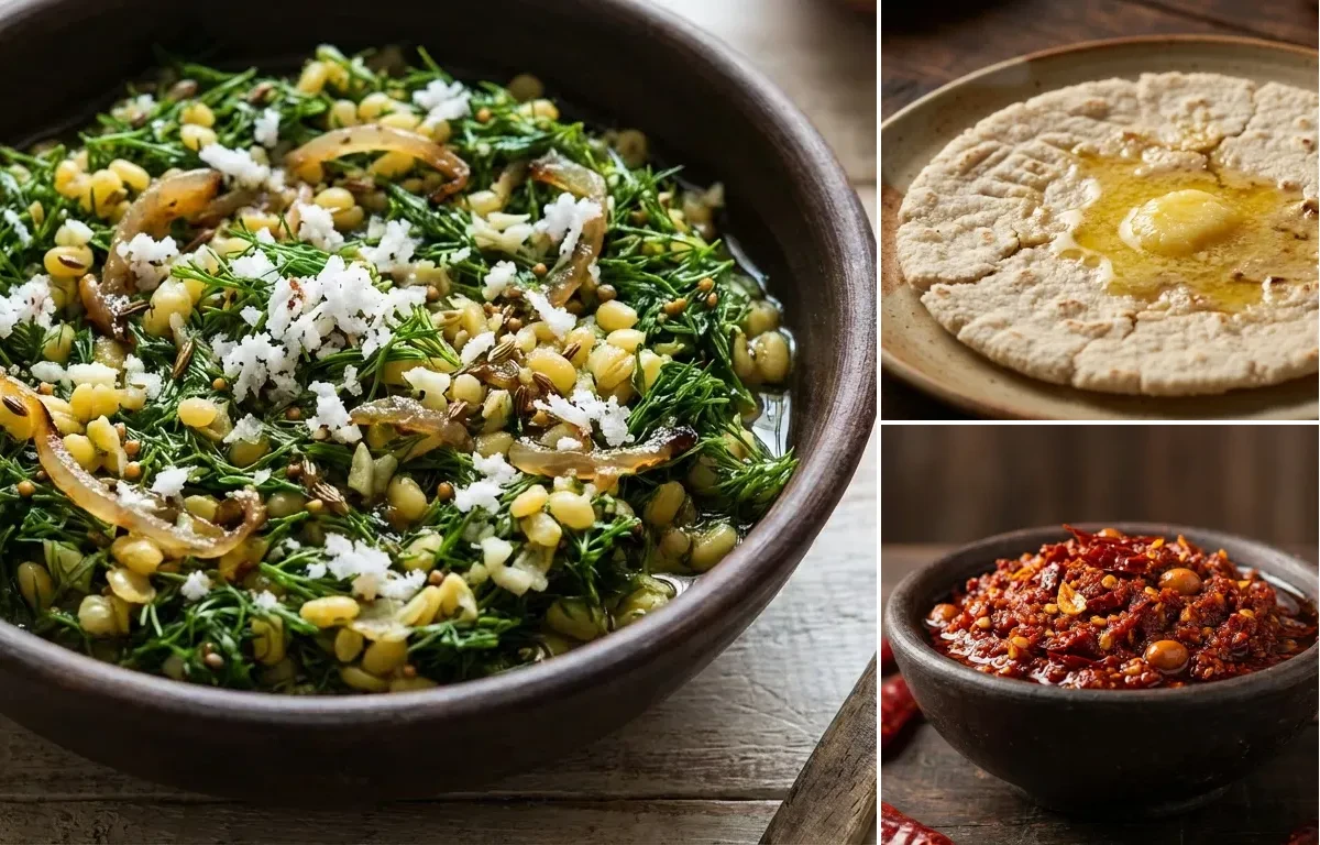 Shepuchi Bhaji with Jowar Bhakri and Lasun Chutney