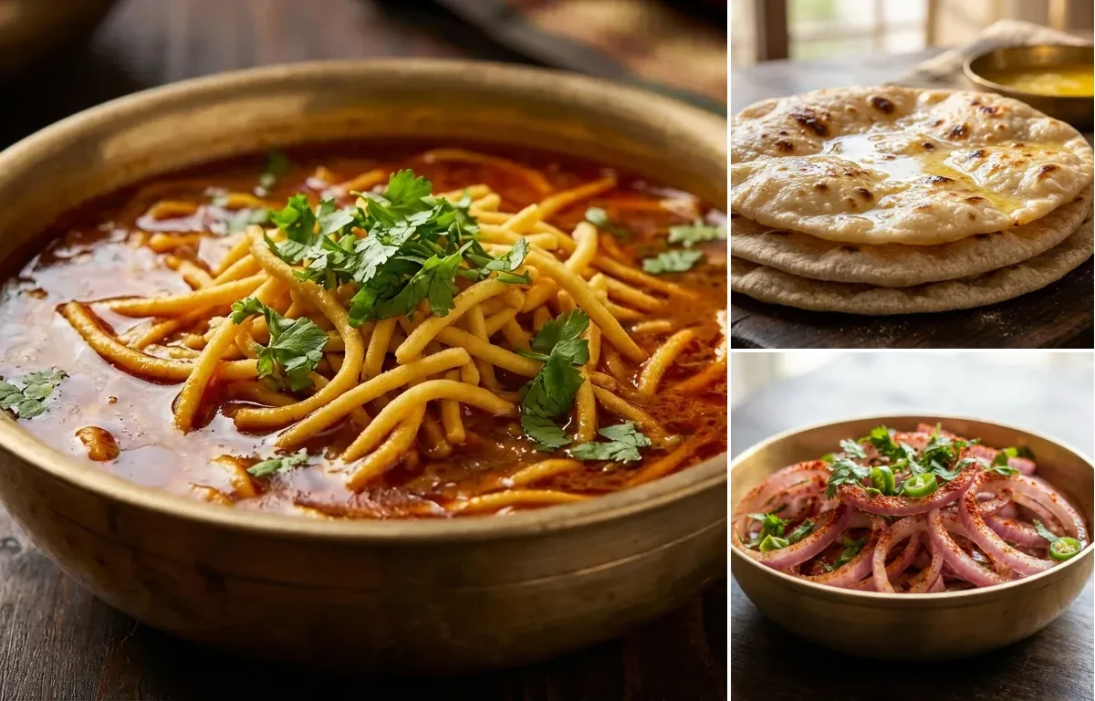 Shev Bhaji with Chapati and Onion Salad