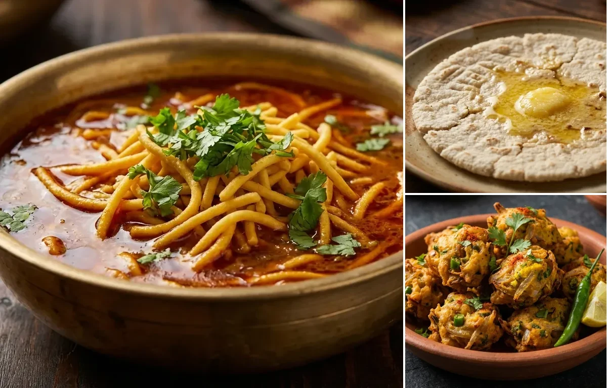 Shev Bhaji with Jowar Bhakri and Kanda Bhaji
