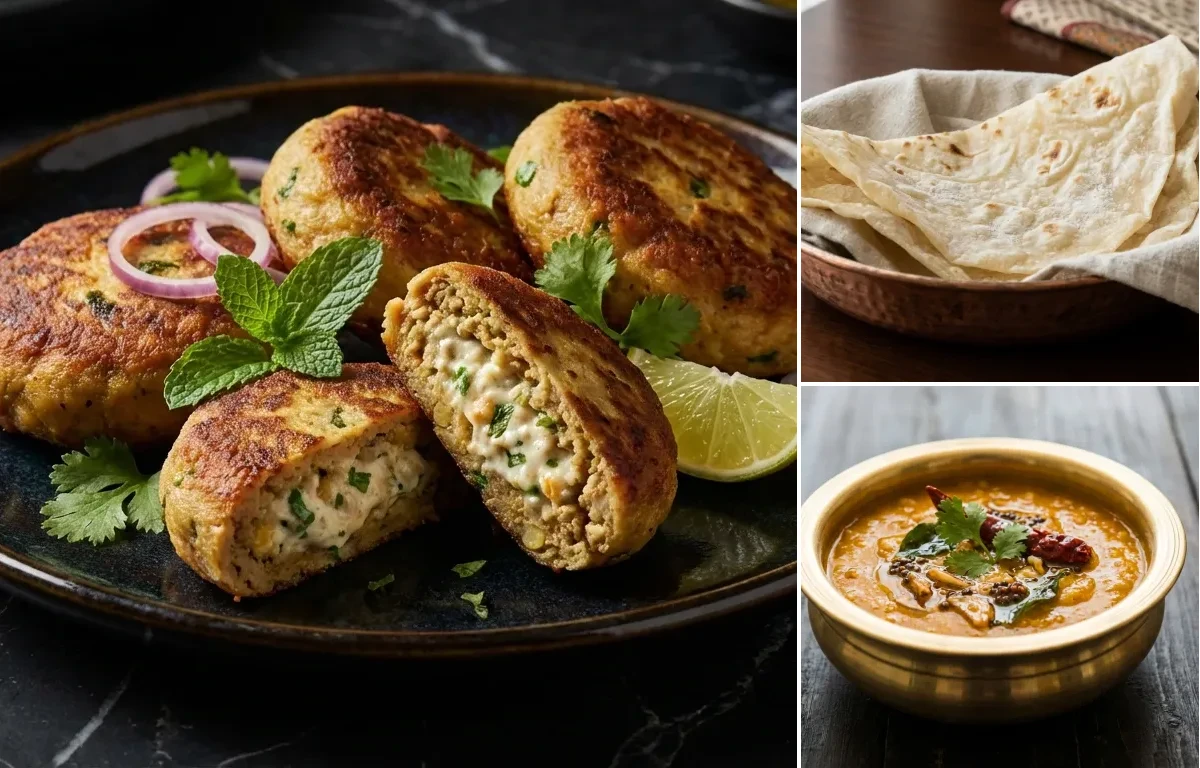 Shikampuri Kebab with Roomali Roti and Khatti Dal