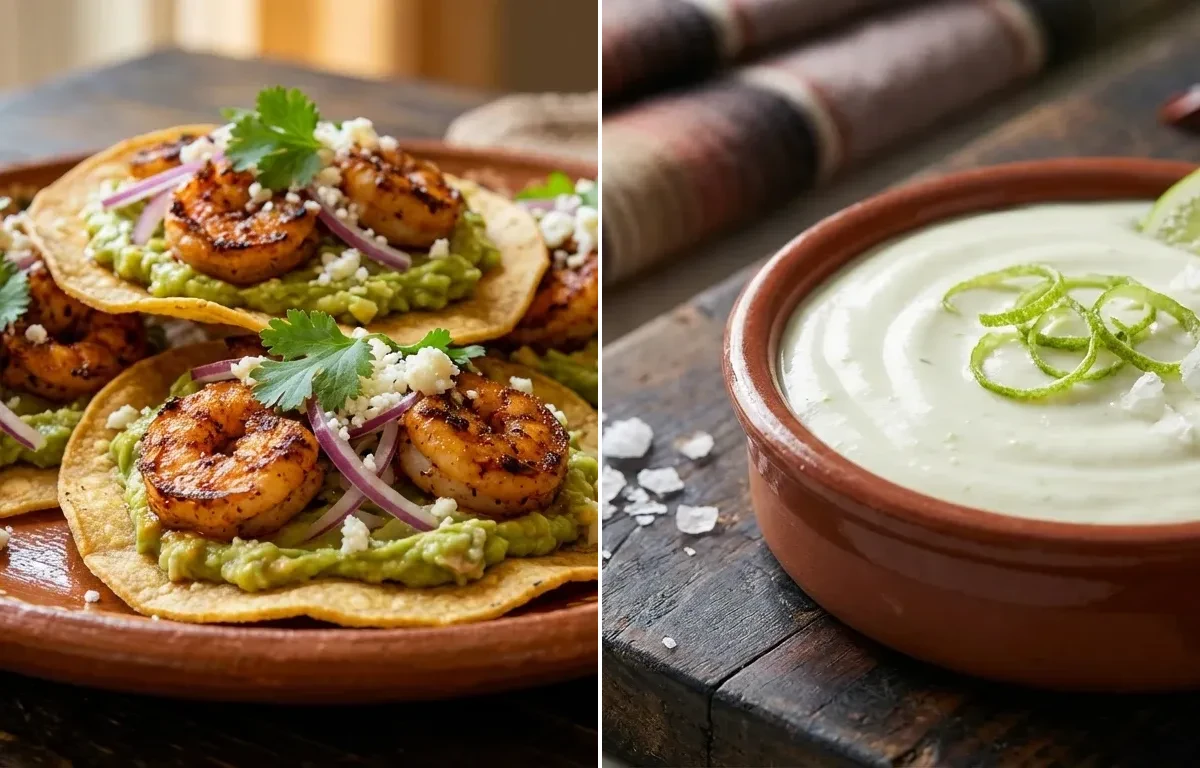 Shrimp Avocado Tostadas with Lime Crema
