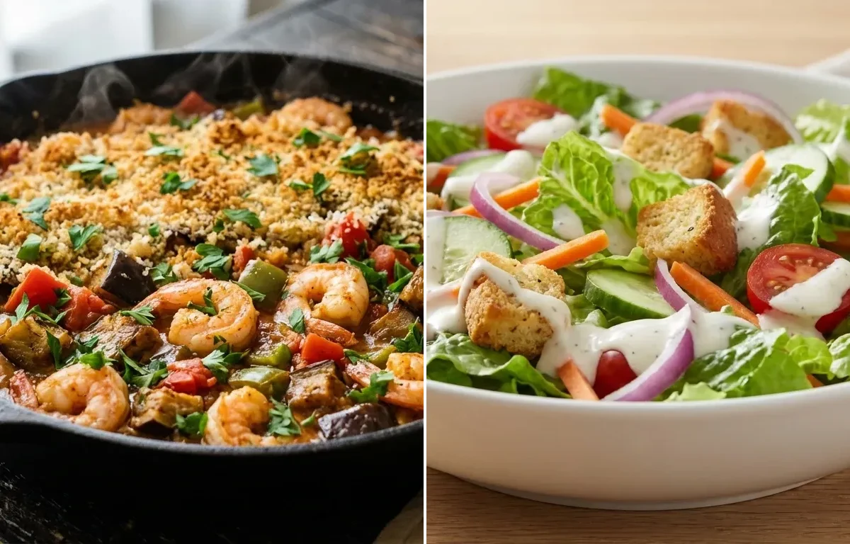 Shrimp Eggplant Casserole with Side Salad