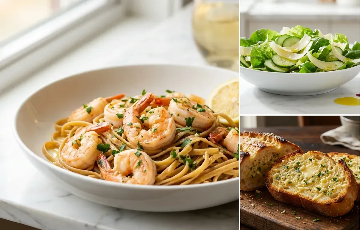 Shrimp Scampi over Whole Wheat Linguine with Side Salad with Parmesan