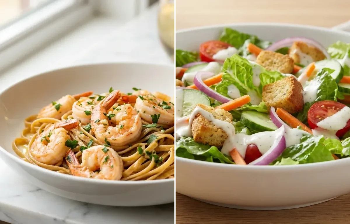 Shrimp Scampi over Whole Wheat Linguine with Side Salad