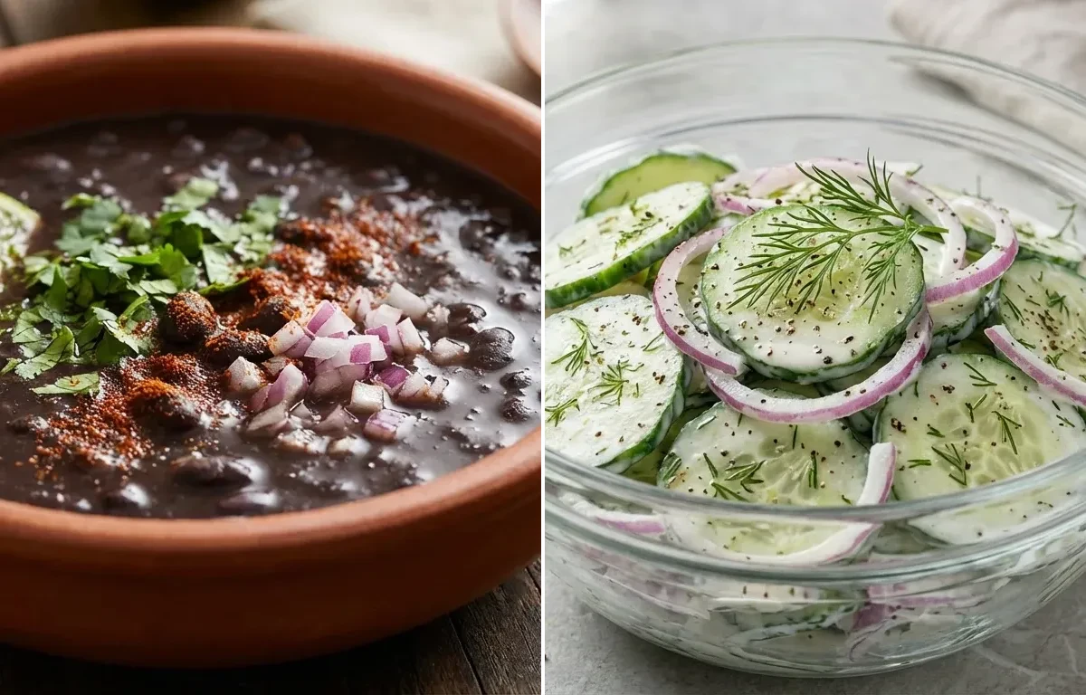 Black Bean Soup with Mediterranean Veggie Sandwich and Cucumber Salad