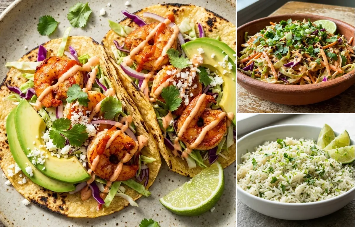 Shrimp Tacos with Chipotle Slaw and Cilantro Lime Rice