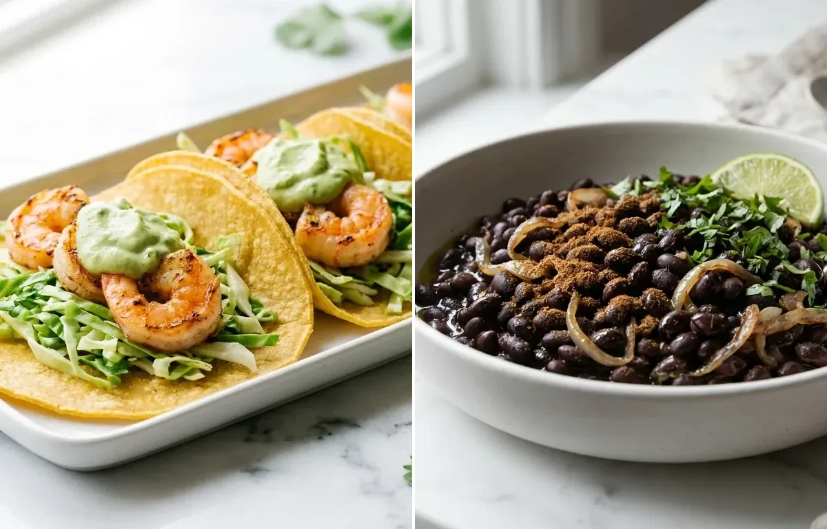 Shrimp Tacos with Avocado Lime Coconut Yogurt Crema