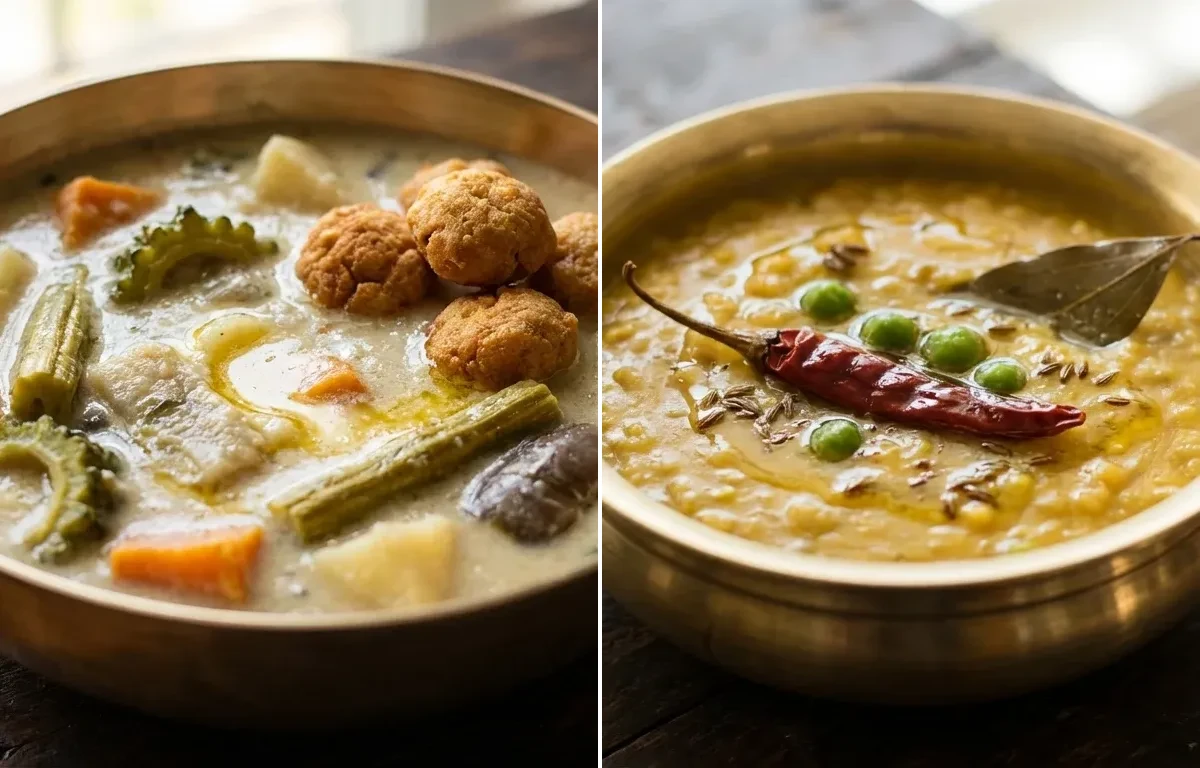 Shukto, Bhaat and Bhaja Muger Dal