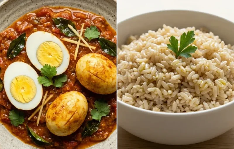 Simple Egg Curry with Steamed Steamed White Rice