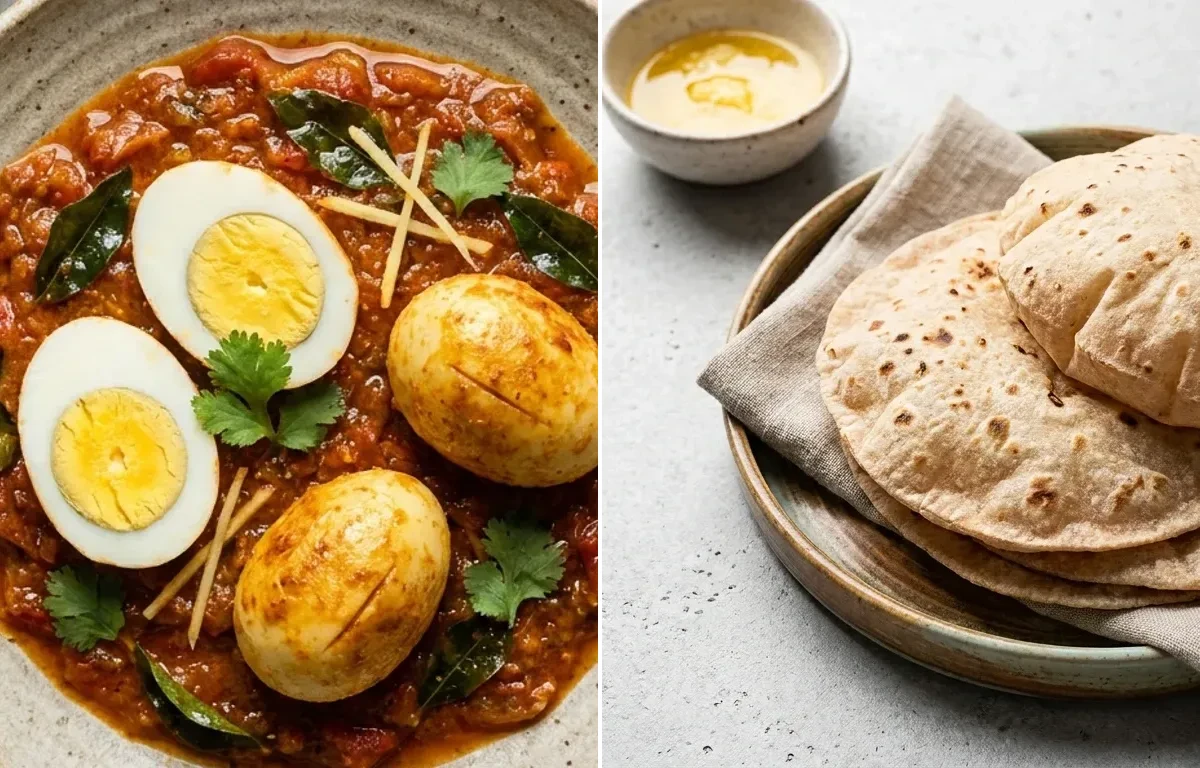 Simple Egg Curry with Whole Wheat Roti (Phulka)