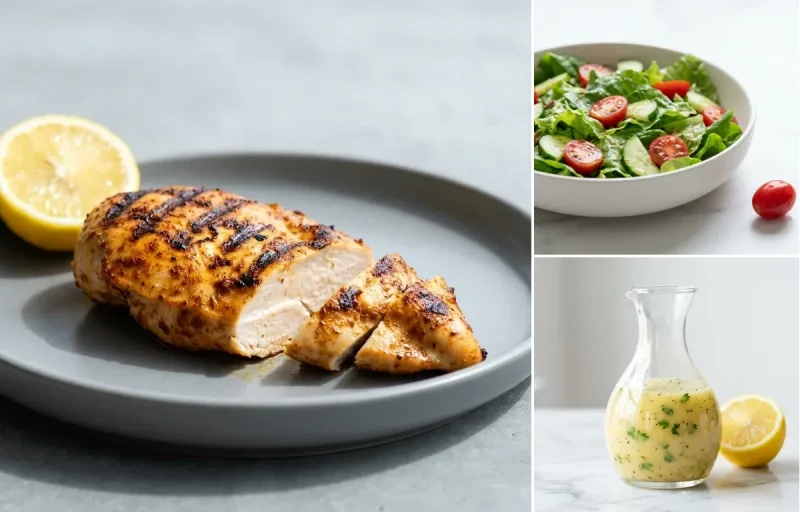 Simple Grilled Chicken Breast, Mixed Greens Salad and Lemon Vinaigrette