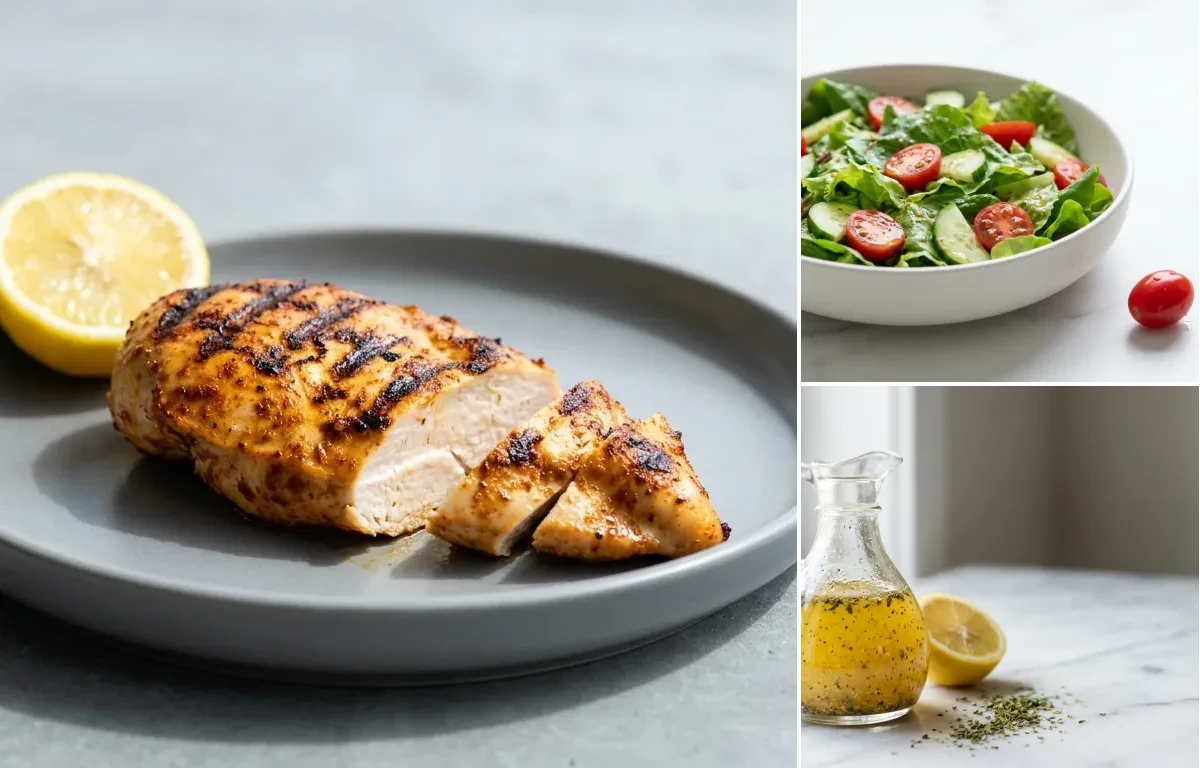 Simple Grilled Chicken Breast, Mixed Greens Salad and Low-Sodium Lemon Vinaigrette