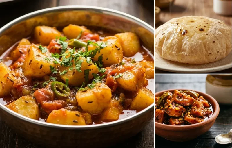 Sindhi Aloo Sabzi with Phulka and Mango Pickle