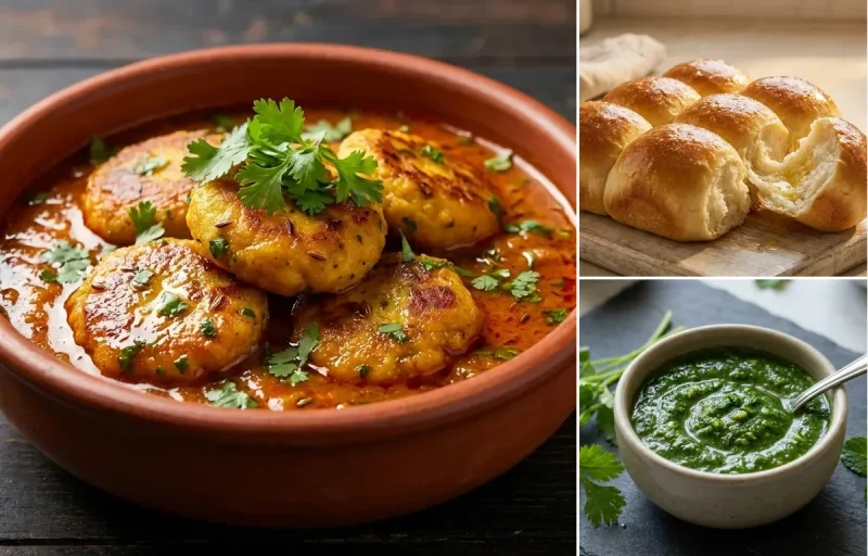 Sindhi Besan Tikki Sabzi with Ladi Pav and Coriander Mint Chutney