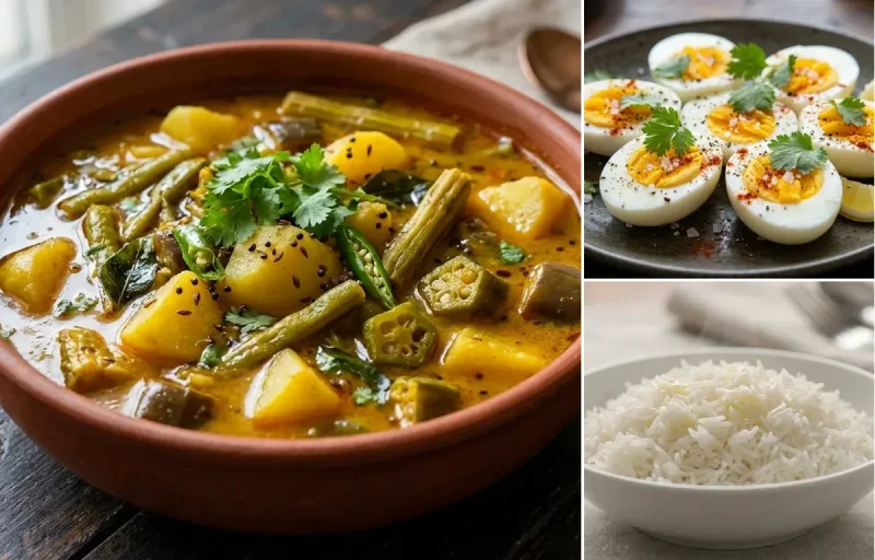 Sindhi Curry with Boiled Egg and Steamed Basmati Rice