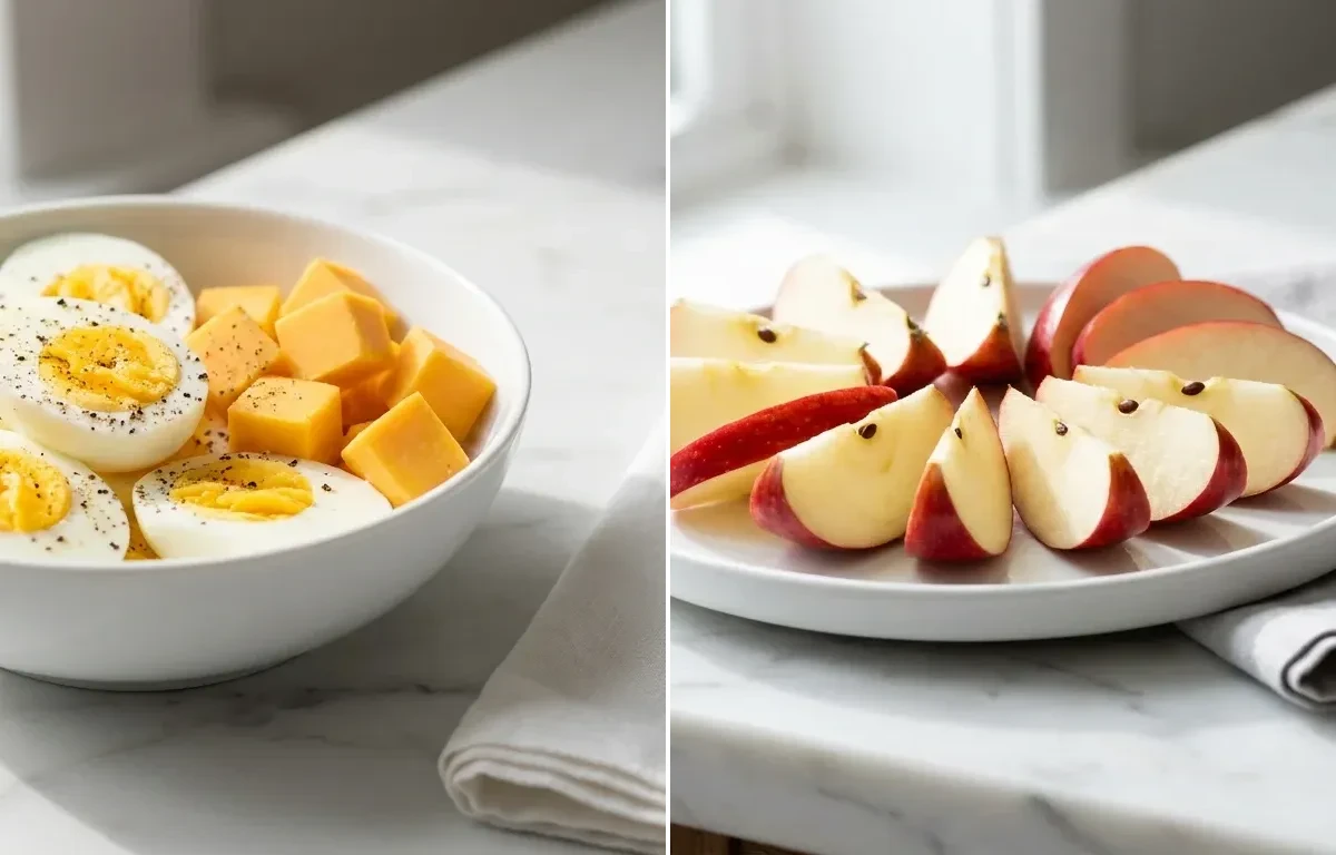 Sliced Apple with Hard Boiled Eggs with Cheddar Cubes