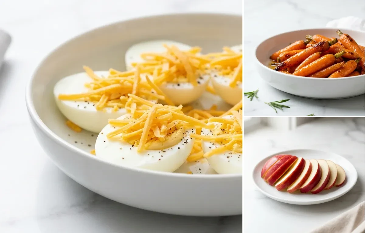 Sliced Apple with Hard Boiled Eggs with Cheddar