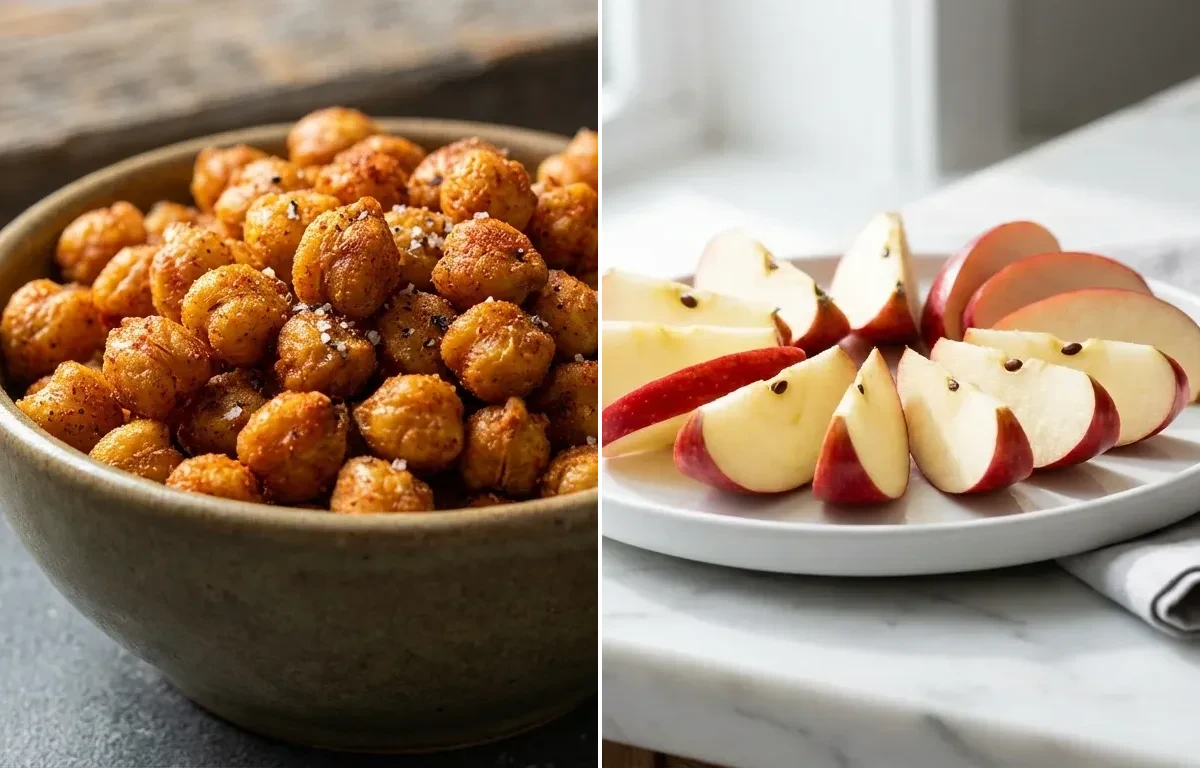 Sliced Apple with Roasted Chickpeas