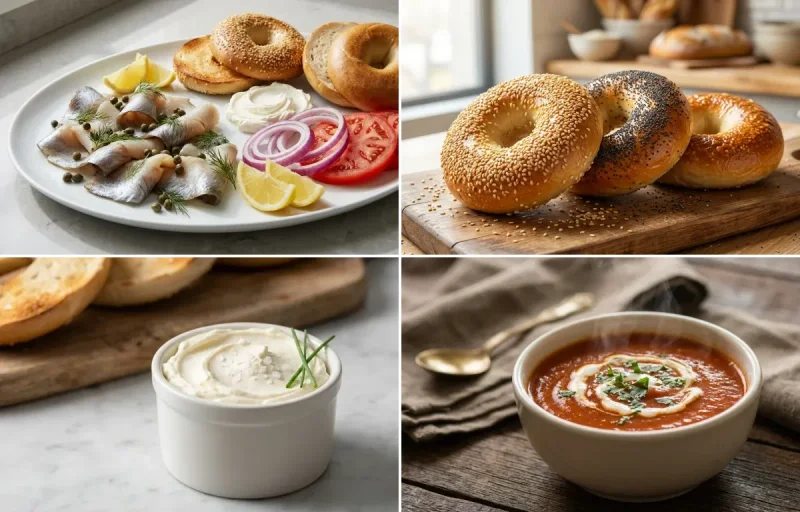 Smoked Sable with New York Bagels, Cream Cheese, Tomato Soup and Lachha Pyaaz
