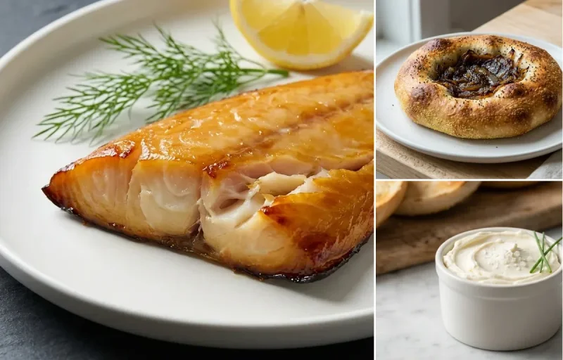 Smoked Sablefish with Bialys with Onion Filling and Cream Cheese