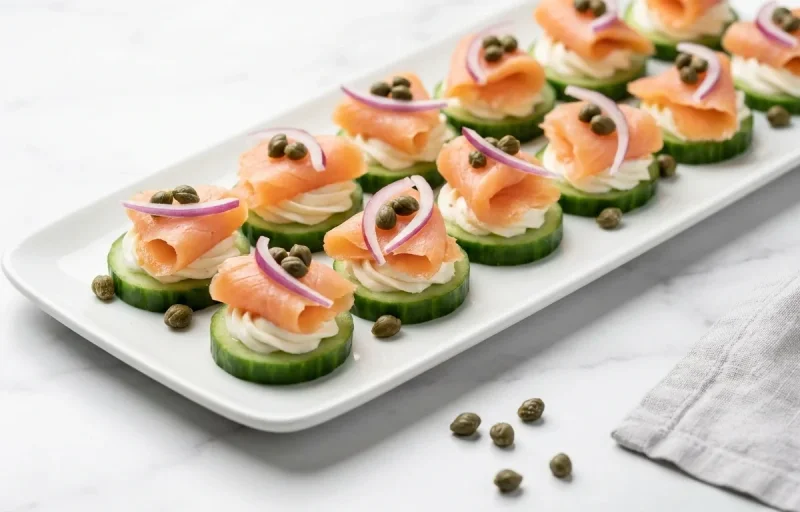 Smoked Salmon and Cream Cheese Cucumber Rounds with Capers