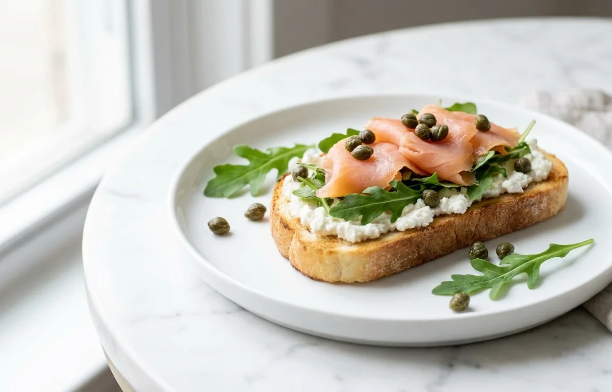Smoked Salmon and Ricotta Toast with Arugula and Capers