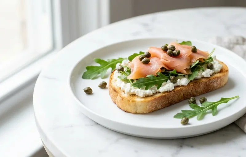 Smoked Salmon and Ricotta Toast with Arugula and Capers