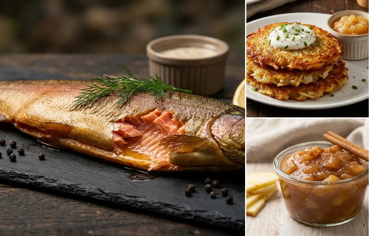 Smoked Trout with Potato Pancakes and Cinnamon Applesauce
