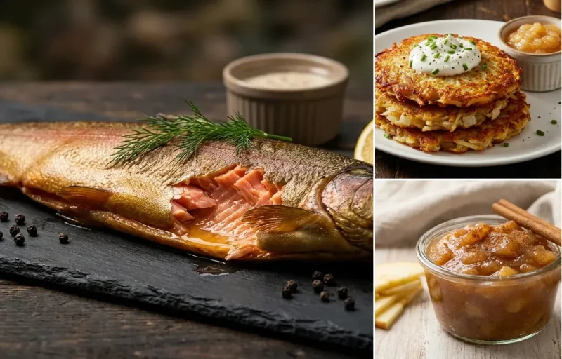 Smoked Trout with Potato Pancakes and Cinnamon Applesauce