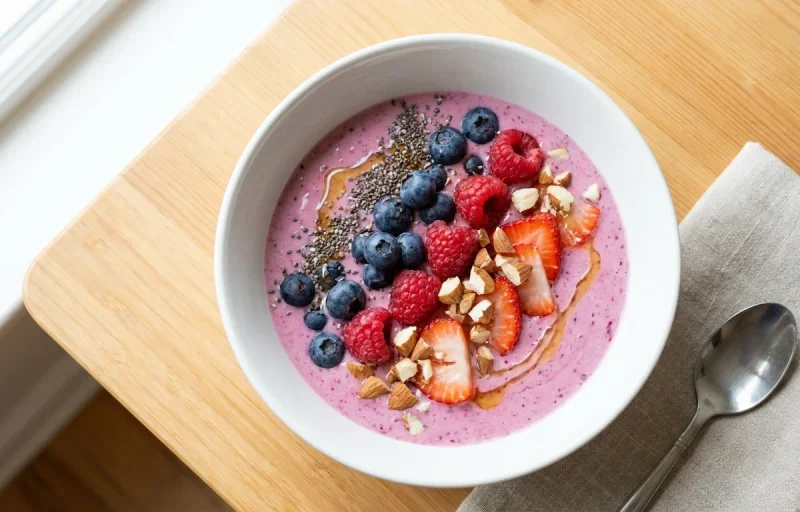 Smoothie Bowl: Curd + Berries + Chia + Nuts