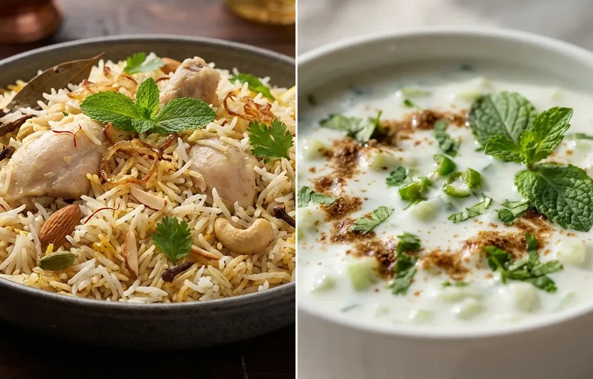 Sofiyani Chicken Biryani with Cucumber Raita