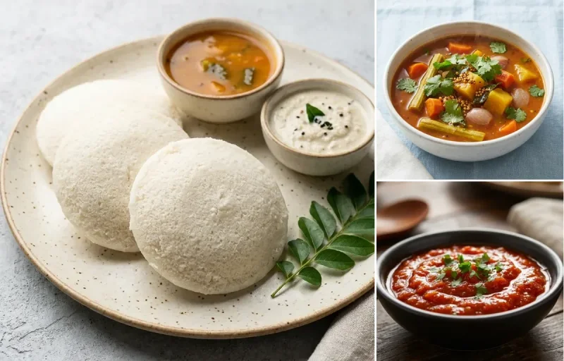 Soft Idli, Hotel-Style Sambar and Momo Chutney
