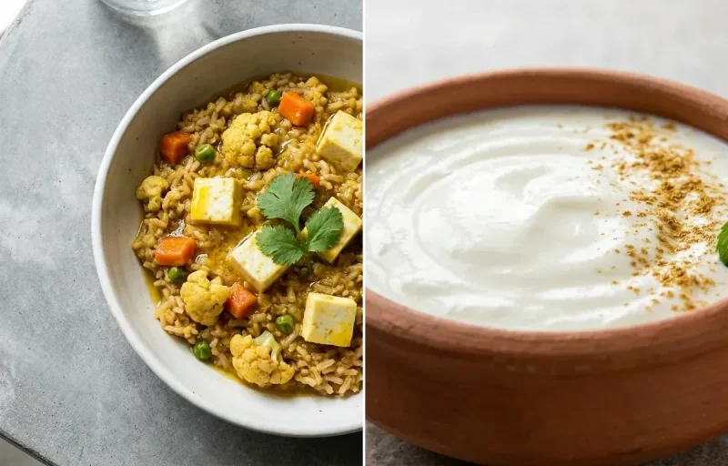 Soft Paneer Khichdi with Dahi
