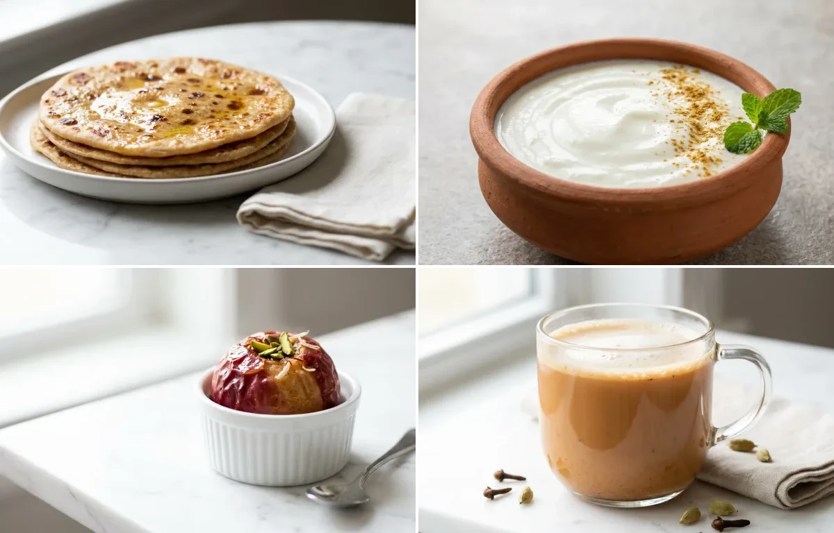 Soft Paratha with Dahi with Apple with Masala Chai