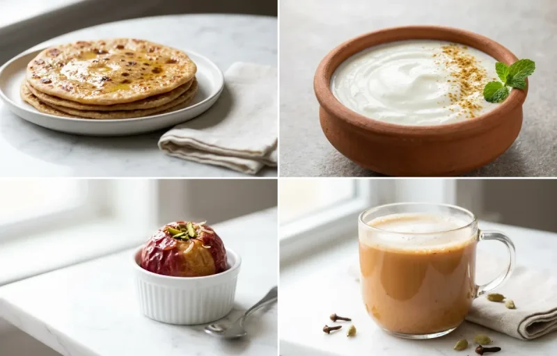 Soft Paratha with Dahi with Apple with Masala Chai